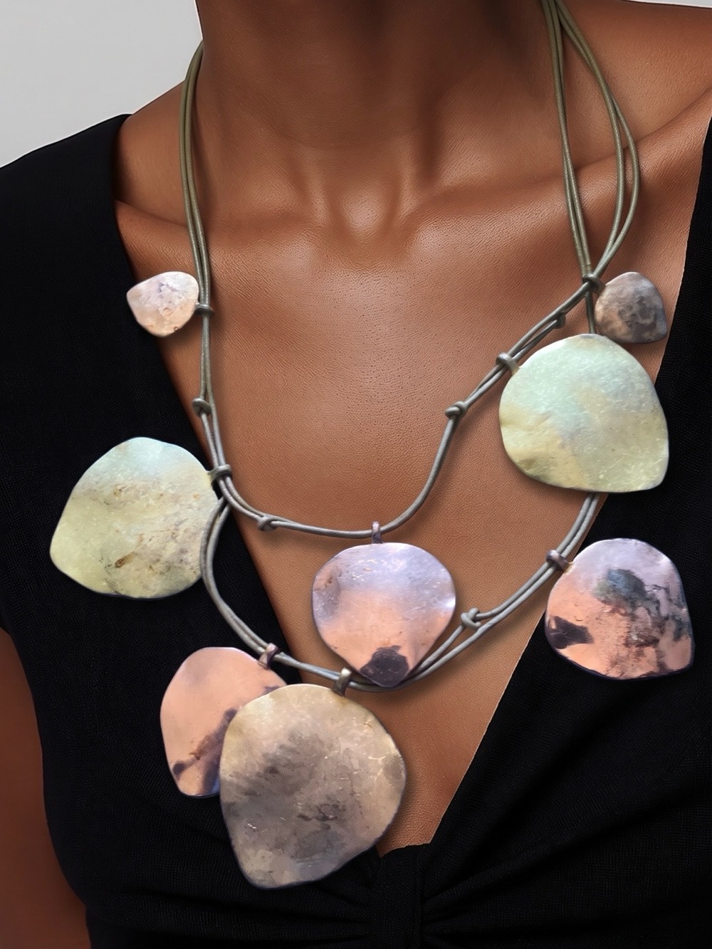 Chico's Pastel Multi-Stone Layered Necklace in gold, rose and Cream